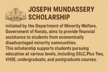 Apply for Prof. Joseph Mundassery Scholarship Award, Department of Minority Welfare, Kerala