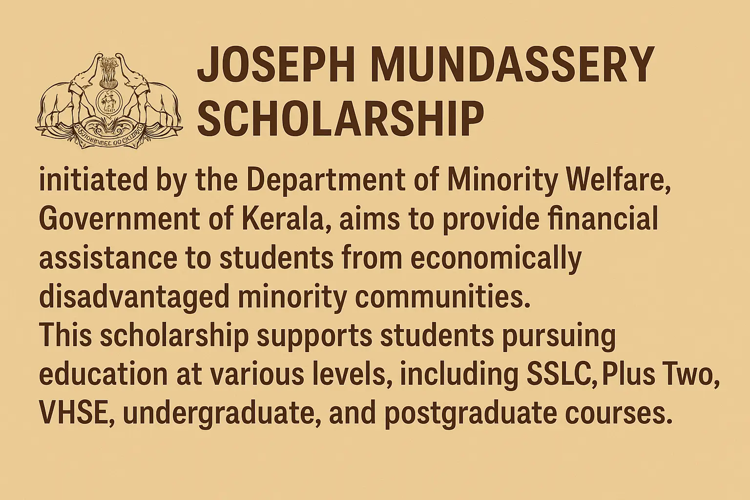 Apply for Prof. Joseph Mundassery Scholarship Award, Department of Minority Welfare, Kerala